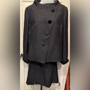 Armani Collectioni made in Italy Black Herringbone Skirt Suit